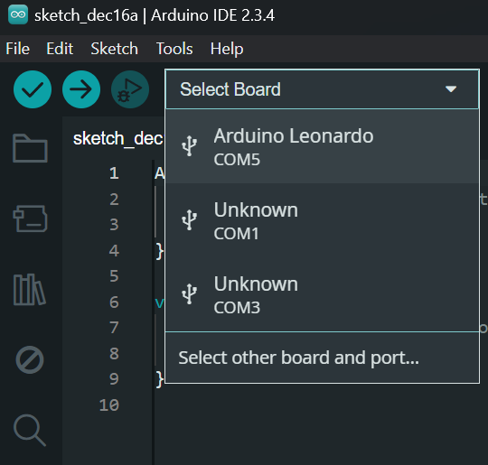 Select Board and COM Port