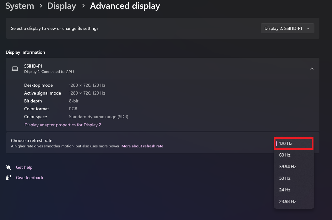 Example of projector settings 2